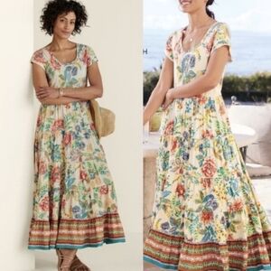 Soft Surroundings Womens Kara Dress Maxi Tiered Floral Paisley Boho‎ MP Petite